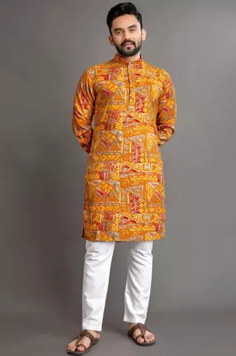 Traditional festive wear motifs men's readymade kurta pyjama