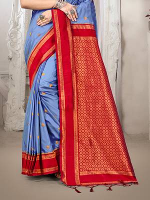 Sangam prints blue silk woven work traditional saree 3