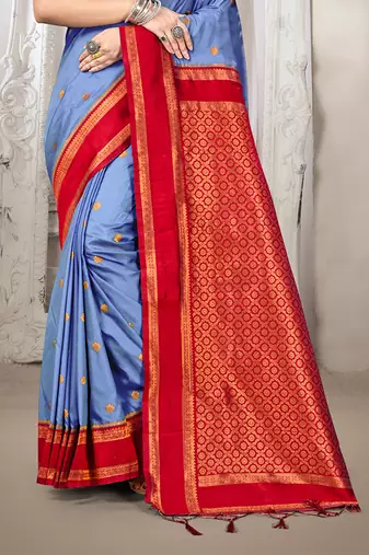Sangam prints blue silk woven work traditional saree