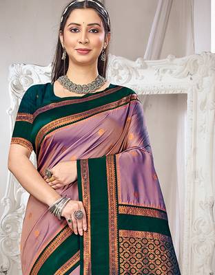 Sangam prints purple silk woven work traditional saree 2