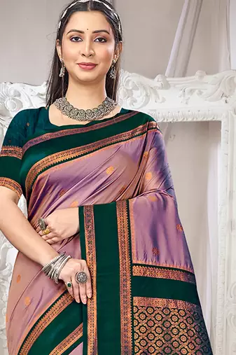 Sangam prints purple silk woven work traditional saree