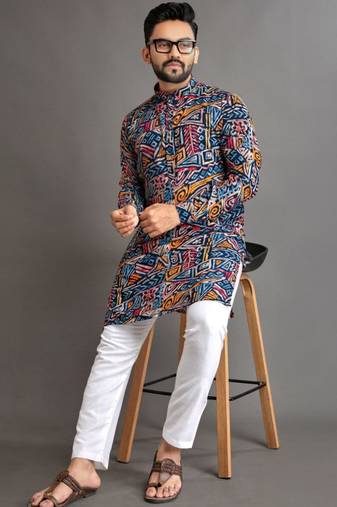 Traditional festive wear motifs men's readymade kurta pyjama
