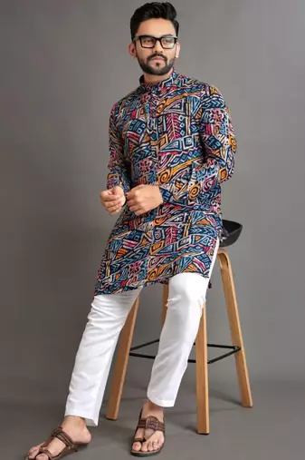 Traditional festive wear motifs men's readymade kurta pyjama