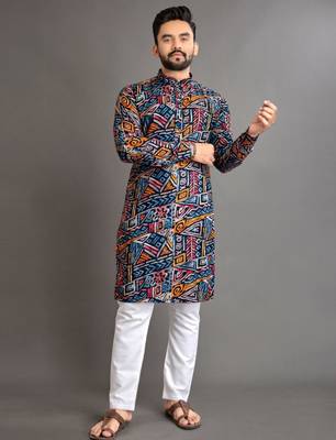 Traditional festive wear motifs men's readymade kurta pyjama 2