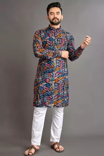 Traditional festive wear motifs men's readymade kurta pyjama