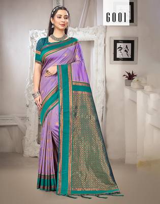 Sangam prints lavender silk woven work traditional saree 1