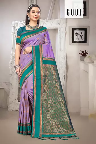 Sangam prints lavender silk woven work traditional saree