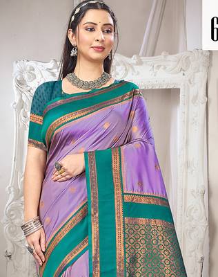 Sangam prints lavender silk woven work traditional saree 2