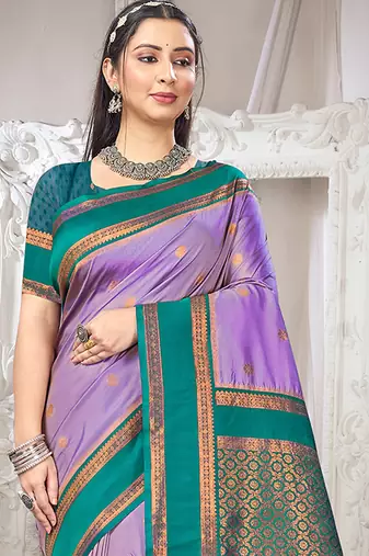 Sangam prints lavender silk woven work traditional saree