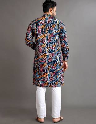 Traditional festive wear motifs men's readymade kurta pyjama 3