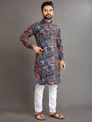 Traditional festive wear motifs men's readymade kurta pyjama 4