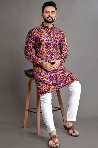 Traditional festive wear motifs men's readymade kurta pyjama