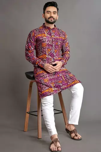 Traditional festive wear motifs men's readymade kurta pyjama