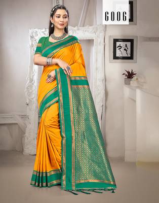 Sangam prints yellow silk woven work traditional saree 1