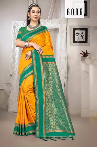 Sangam prints yellow silk woven work traditional saree