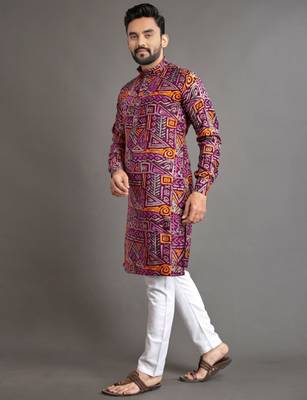 Traditional festive wear motifs men's readymade kurta pyjama 2
