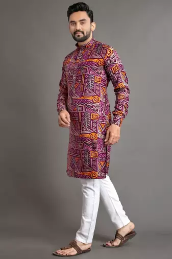Traditional festive wear motifs men's readymade kurta pyjama