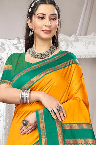 Sangam prints yellow silk woven work traditional saree