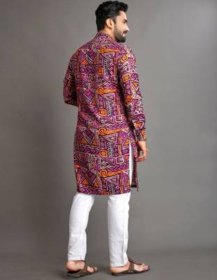 Traditional festive wear motifs men's readymade kurta pyjama 3