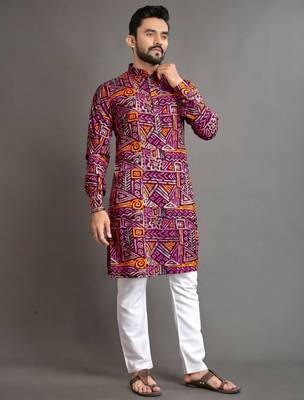 Traditional festive wear motifs men's readymade kurta pyjama 4