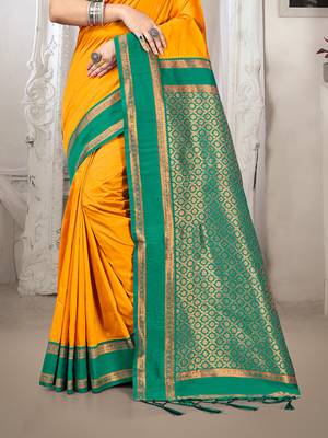 Sangam prints yellow silk woven work traditional saree 3