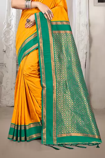 Sangam prints yellow silk woven work traditional saree