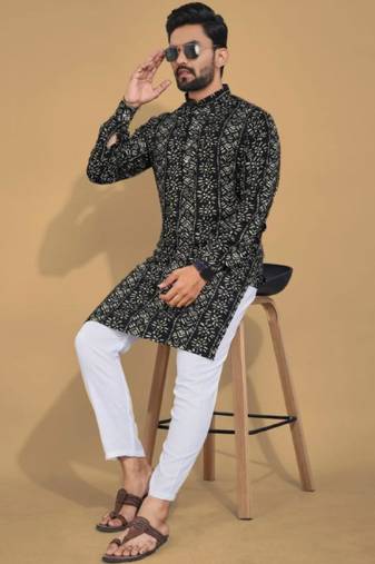 Traditional festive wear motifs men's readymade kurta pyjama
