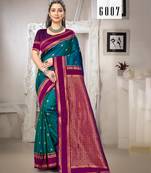 Sangam prints teal blue silk woven work traditional saree