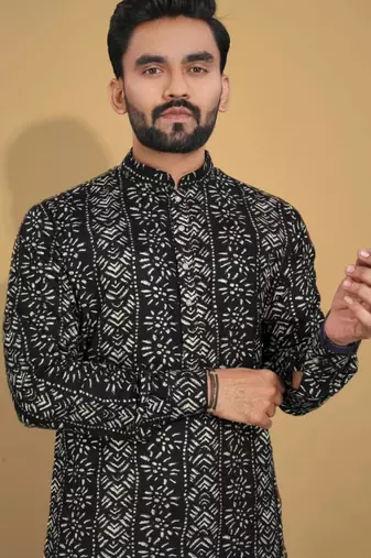 Traditional festive wear motifs men's readymade kurta pyjama