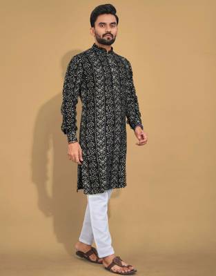 Traditional festive wear motifs men's readymade kurta pyjama 4