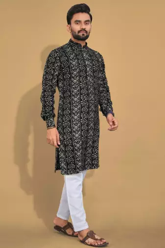 Traditional festive wear motifs men's readymade kurta pyjama