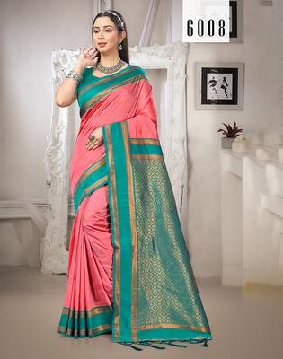 Sangam prints dark peach silk woven work traditional saree 1
