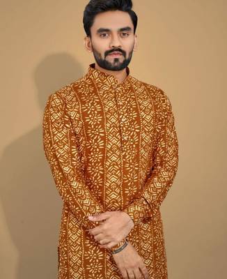 Traditional festive wear motifs men's readymade kurta pyjama 2