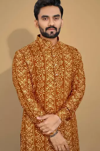 Traditional festive wear motifs men's readymade kurta pyjama