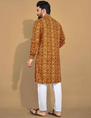 Traditional festive wear motifs men's readymade kurta pyjama 3
