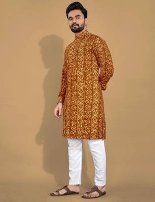 Traditional festive wear motifs men's readymade kurta pyjama 4