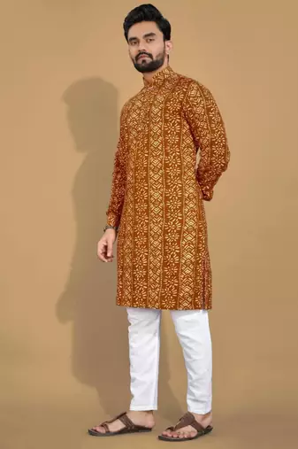 Traditional festive wear motifs men's readymade kurta pyjama