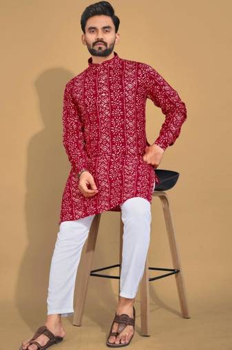 Traditional festive wear motifs men's readymade kurta pyjama