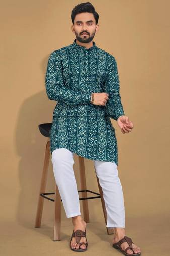 Traditional festive wear motifs men's readymade kurta pyjama