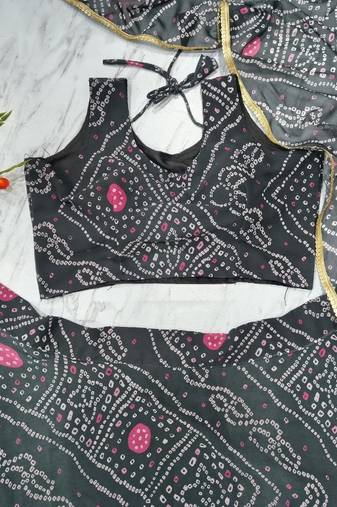 Black Color Bandhej Printed Work Georgette Lehenga Choli