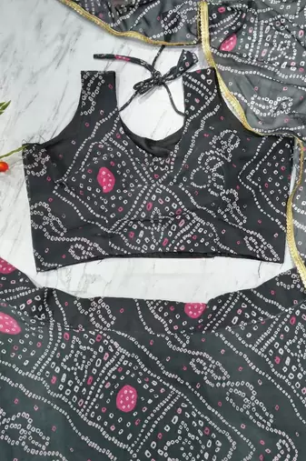 Black Color Bandhej Printed Work Georgette Lehenga Choli