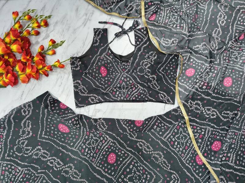 Black Color Bandhej Printed Work Georgette Lehenga Choli