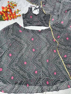 Black Color Bandhej Printed Work Georgette Lehenga Choli 2