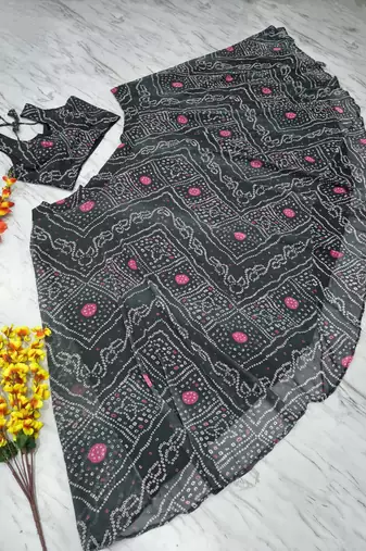 Black Color Bandhej Printed Work Georgette Lehenga Choli