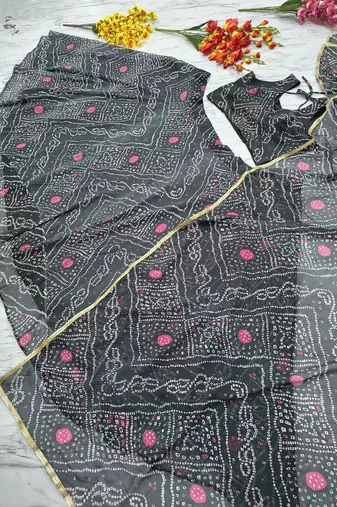 Black Color Bandhej Printed Work Georgette Lehenga Choli