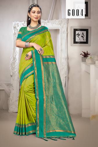 Sangam prints olive green silk woven work traditional saree