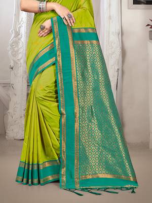 Sangam prints olive green silk woven work traditional saree 3