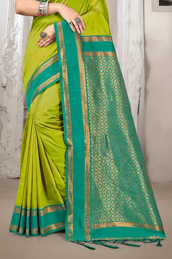 Sangam prints olive green silk woven work traditional saree