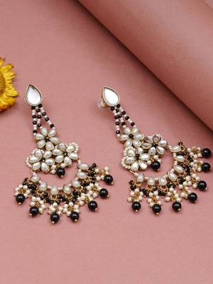 Black beaded kundan chandbali earrings 2