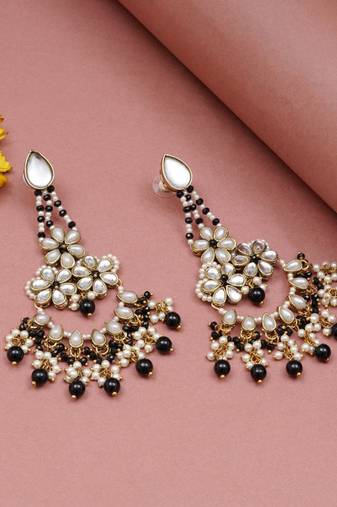Black beaded kundan chandbali earrings